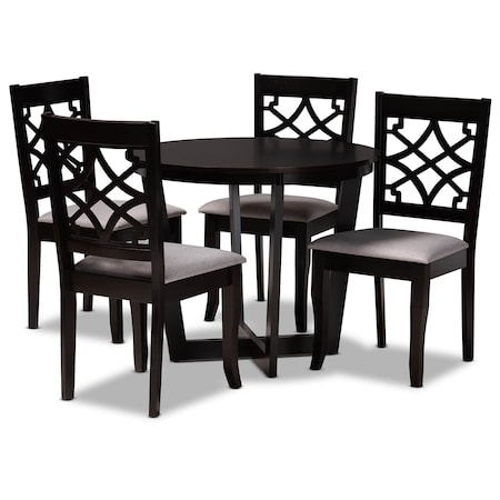 Baxton Studio Tricia Grey Upholstered and Dark Brown Wood 5-Piece Dining Set 172-9728-10898